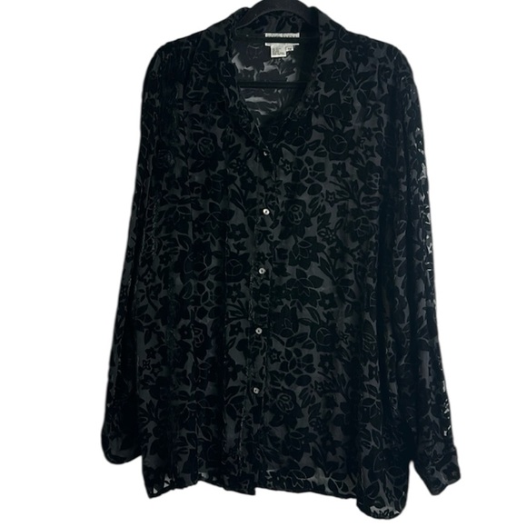 Suchada Tops - Suchada slik blend button up burnt velvet tunic blouse 3x whimsigoth,,  gothic